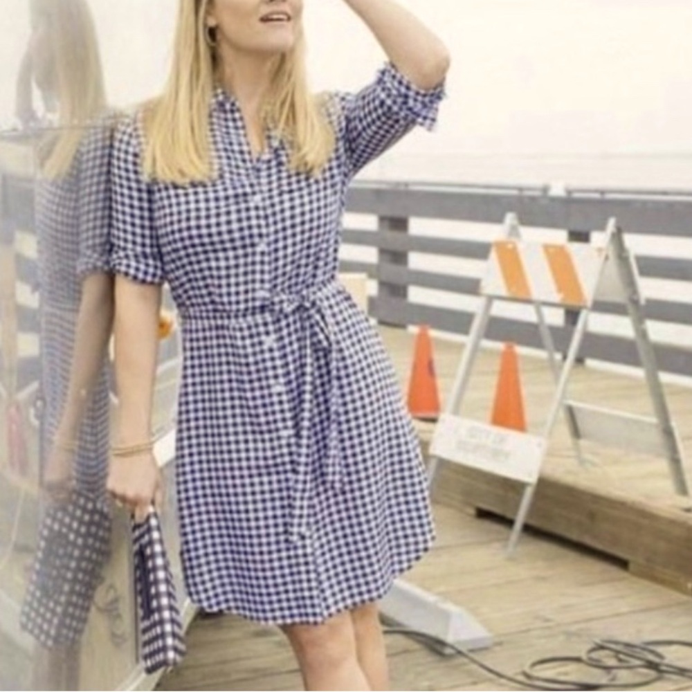 Draper James Navy Gingham plaid preppy Dress Sz 2